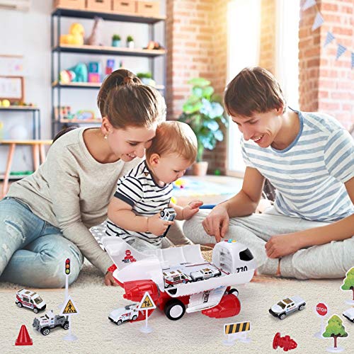 Airplane Toy, Kids Airplane Toys for 3 4 5 6 Year Old Boys Girls Toddlers, Ambulance Aircraft Vehicle Play Set with 6 Rescue Trucks from Acksonse