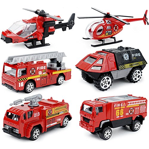 JQGT 6 in 1 Pocket Fire Engine Truck Rescue Vehicle Toy Play Set for Kids Toddlers Mini Action Fire Truck Toy by JQGT Trading