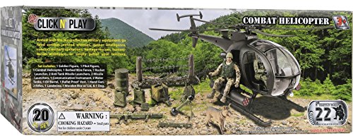 Click Nâ Play Military Attack Combat Helicopter 20 Piece Play Set with Accessories. by Click N" Play