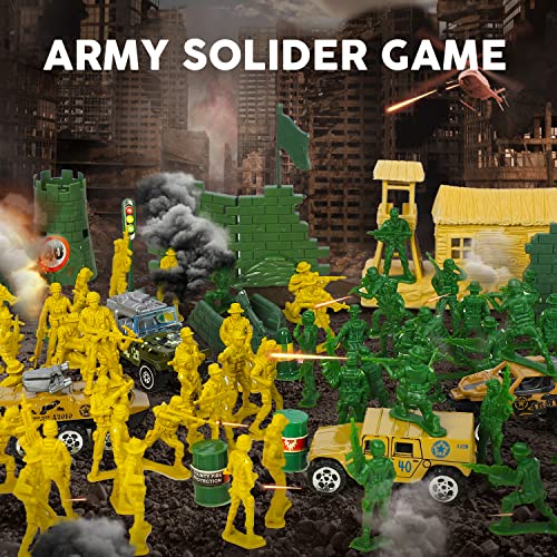 TOY Life Plastic Army Men Plus Die Cast Military Toy Vehicles Play Set | 95pc Piece Army Toys Gift Set for Boys | Includes Toy Soldiers Army Base Toy Props Plus 4 Diecast Military Toy Vehicles by Toy Life