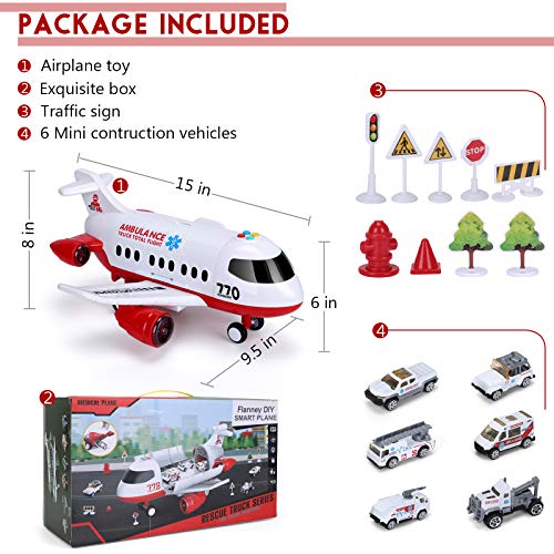 Airplane Toy, Kids Airplane Toys for 3 4 5 6 Year Old Boys Girls Toddlers, Ambulance Aircraft Vehicle Play Set with 6 Rescue Trucks from Acksonse