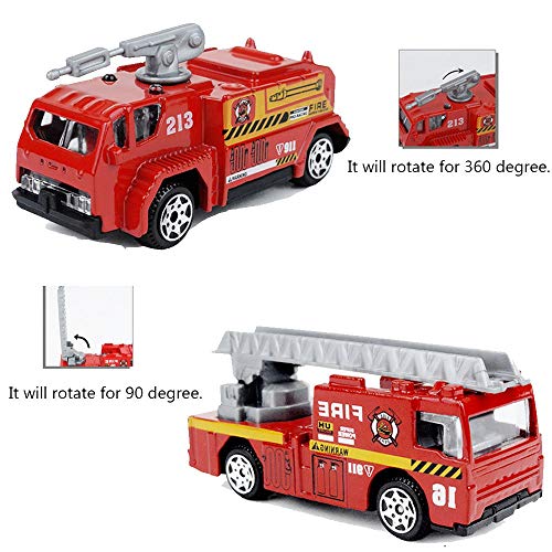 JQGT 6 in 1 Pocket Fire Engine Truck Rescue Vehicle Toy Play Set for Kids Toddlers Mini Action Fire Truck Toy by JQGT Trading