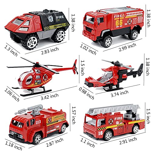 JQGT 6 in 1 Pocket Fire Engine Truck Rescue Vehicle Toy Play Set for Kids Toddlers Mini Action Fire Truck Toy by JQGT Trading