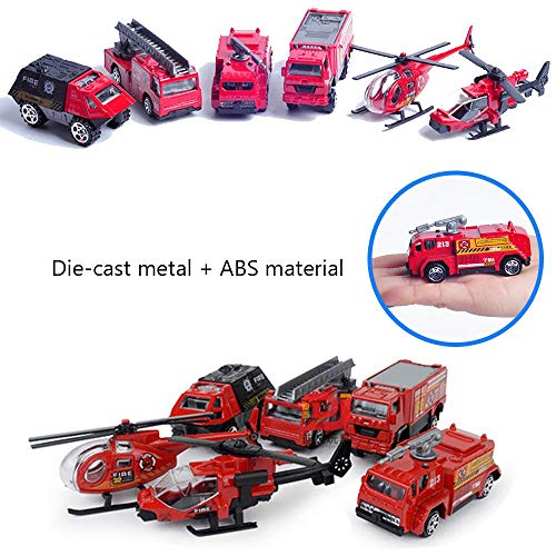 JQGT 6 in 1 Pocket Fire Engine Truck Rescue Vehicle Toy Play Set for Kids Toddlers Mini Action Fire Truck Toy by JQGT Trading
