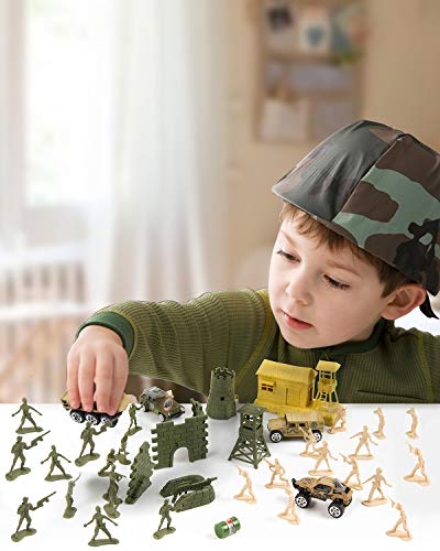 TOY Life Plastic Army Men Plus Die Cast Military Toy Vehicles Play Set | 95pc Piece Army Toys Gift Set for Boys | Includes Toy Soldiers Army Base Toy Props Plus 4 Diecast Military Toy Vehicles by Toy Life