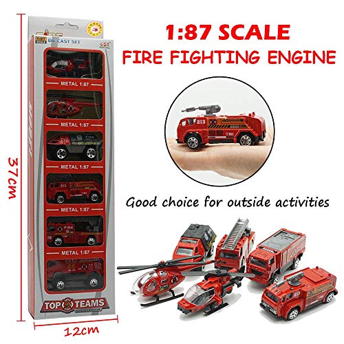 JQGT 6 in 1 Pocket Fire Engine Truck Rescue Vehicle Toy Play Set for Kids Toddlers Mini Action Fire Truck Toy by JQGT Trading