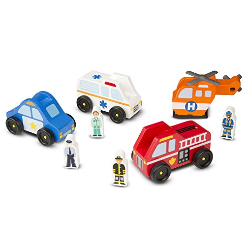 Melissa & Doug Emergency Vehicle Wooden Play Set With 4 Vehicles, 4 Play Figures by Melissa and Doug