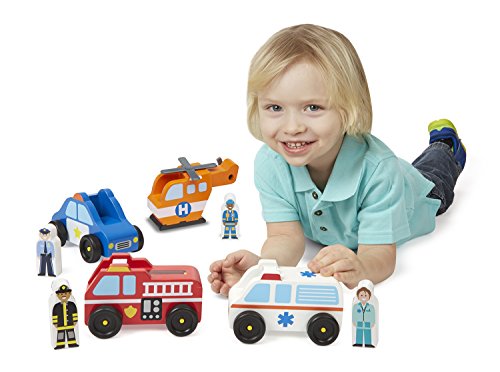 Melissa & Doug Emergency Vehicle Wooden Play Set With 4 Vehicles, 4 Play Figures by Melissa and Doug