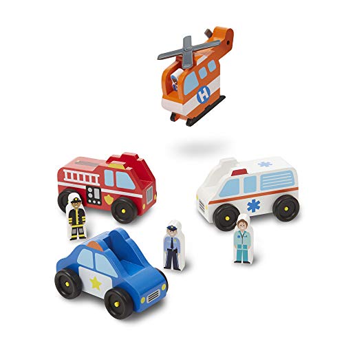 Melissa & Doug Emergency Vehicle Wooden Play Set With 4 Vehicles, 4 Play Figures by Melissa and Doug