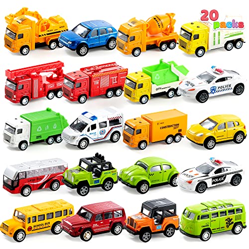 JOYIN 20 Piece Pull Back Cars, Die Cast Metal Toy Cars, Vehicle Set for Toddlers, Kids Play Cars, Matchbox Cars for Girls and Boys, Child Party Favors, Kids Best Gifts by Joyin Inc