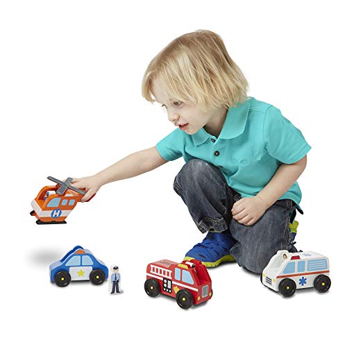 Melissa & Doug Emergency Vehicle Wooden Play Set With 4 Vehicles, 4 Play Figures by Melissa and Doug