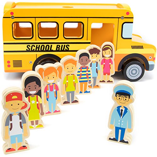 Back to School Bus Wooden Vehicle Play Set with 8 Character Figures, 7 Students, 1 Bus Driver by Imagination Generation by Imagination Generation