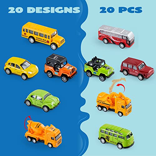 JOYIN 20 Piece Pull Back Cars, Die Cast Metal Toy Cars, Vehicle Set for Toddlers, Kids Play Cars, Matchbox Cars for Girls and Boys, Child Party Favors, Kids Best Gifts by Joyin Inc