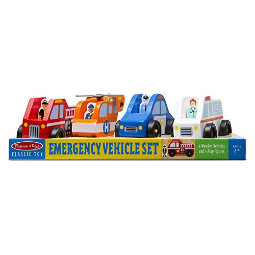 Melissa & Doug Emergency Vehicle Wooden Play Set With 4 Vehicles, 4 Play Figures by Melissa and Doug