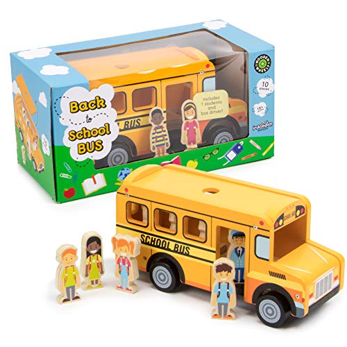 Back to School Bus Wooden Vehicle Play Set with 8 Character Figures, 7 Students, 1 Bus Driver by Imagination Generation by Imagination Generation