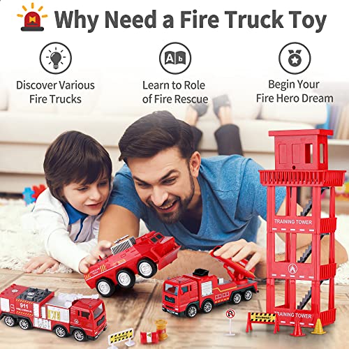 iPlay, iLearn Kids Fire Trucks Toy, Boys Firefighter Play Vehicles, Fire Station Set, Ladder Truck, Toddlers Emergency Rescue Firetruck, Fireman Toys, Birthday Gifts for Age 3 4 5 Year Old Children from iPlay, iLearn
