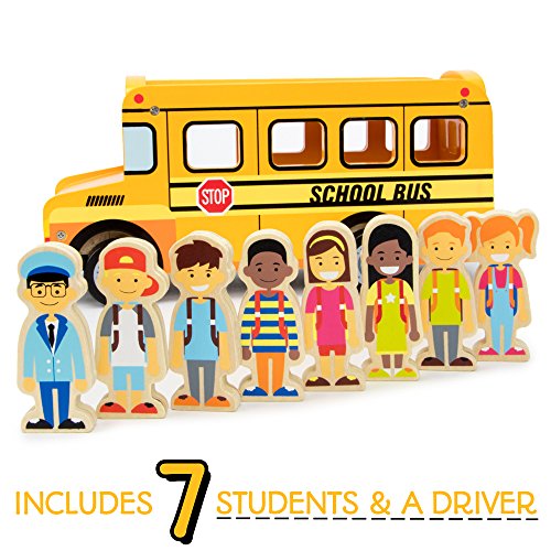 Back to School Bus Wooden Vehicle Play Set with 8 Character Figures, 7 Students, 1 Bus Driver by Imagination Generation by Imagination Generation