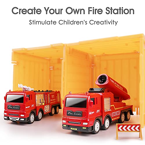 iPlay, iLearn Kids Fire Trucks Toy, Boys Firefighter Play Vehicles, Fire Station Set, Ladder Truck, Toddlers Emergency Rescue Firetruck, Fireman Toys, Birthday Gifts for Age 3 4 5 Year Old Children from iPlay, iLearn