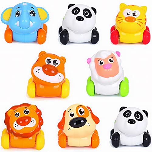 8 PCS Cartoon Animals Friction Push and Go Toy Cars Play Set for Babies and Toddlers | Cute Mini Play Vehicles Party Favors - Age 18 Months and Up by Liberty Imports