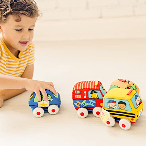 Melissa & Doug K's Kids Pull-Back Vehicle Set - Soft Baby Toy Set With 4 Cars and Trucks and Carrying Case from Melissa & Doug