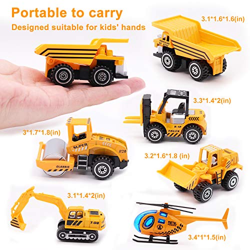 Engineering Vehicle Toys Set Alloy Construction Big Forklift,Single Drum Roller,Stacker/Crane,Helicopter,Excavator,Heavy Duty Truck Mini Toy Set for Kids Boys Girl by CQX