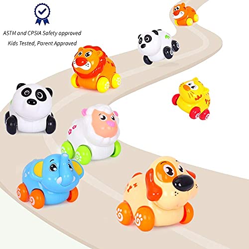 8 PCS Cartoon Animals Friction Push and Go Toy Cars Play Set for Babies and Toddlers | Cute Mini Play Vehicles Party Favors - Age 18 Months and Up by Liberty Imports