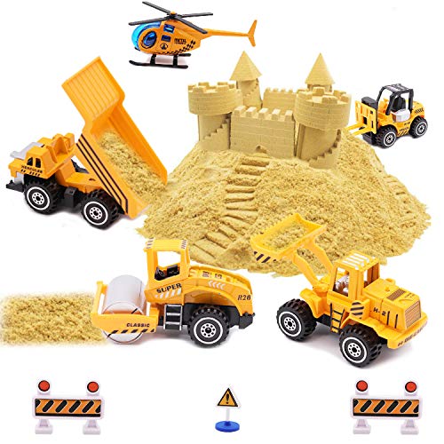 Engineering Vehicle Toys Set Alloy Construction Big Forklift,Single Drum Roller,Stacker/Crane,Helicopter,Excavator,Heavy Duty Truck Mini Toy Set for Kids Boys Girl by CQX