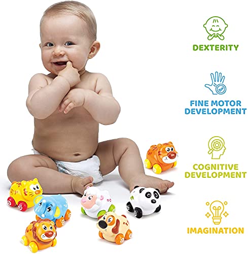 8 PCS Cartoon Animals Friction Push and Go Toy Cars Play Set for Babies and Toddlers | Cute Mini Play Vehicles Party Favors - Age 18 Months and Up by Liberty Imports