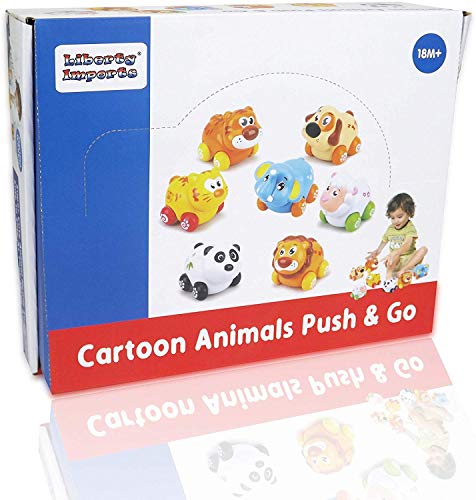 8 PCS Cartoon Animals Friction Push and Go Toy Cars Play Set for Babies and Toddlers | Cute Mini Play Vehicles Party Favors - Age 18 Months and Up by Liberty Imports