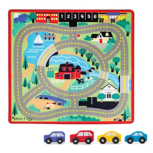 Melissa & Doug Round the Town Road Rug & Car Set (Cars & Trucks, Safe for All Floors, 4 Wooden Cars, Frustration-Free Packaging) by Melissa & Doug