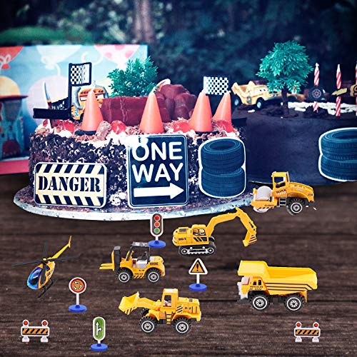 Engineering Vehicle Toys Set Alloy Construction Big Forklift,Single Drum Roller,Stacker/Crane,Helicopter,Excavator,Heavy Duty Truck Mini Toy Set for Kids Boys Girl by CQX