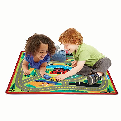 Melissa & Doug Round the Town Road Rug & Car Set (Cars & Trucks, Safe for All Floors, 4 Wooden Cars, Frustration-Free Packaging) by Melissa & Doug