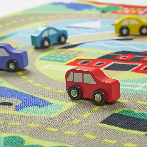 Melissa & Doug Round the Town Road Rug & Car Set (Cars & Trucks, Safe for All Floors, 4 Wooden Cars, Frustration-Free Packaging) by Melissa & Doug
