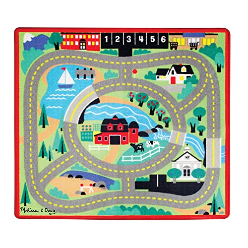Melissa & Doug Round the Town Road Rug & Car Set (Cars & Trucks, Safe for All Floors, 4 Wooden Cars, Frustration-Free Packaging) by Melissa & Doug