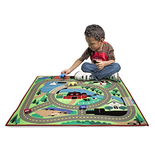 Melissa & Doug Round the Town Road Rug & Car Set (Cars & Trucks, Safe for All Floors, 4 Wooden Cars, Frustration-Free Packaging) by Melissa & Doug