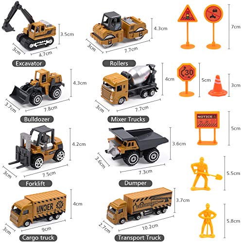 DigHealth Construction Vehicles Toys Set with 32Ã28 Inches Play Mat, 8 Mini Alloy Engineering Trucks and 7 Road Signs, Excavator and Dumper Truck Toy Gift for 3 4 5 6 7 Years Old Kids, Boy and Toddler from WYX