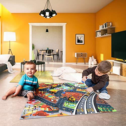 Construction Vehicles Truck Toys Set with Play Mat, Mini Engineering Diecast Trucks Pull Back cars, Alloy Metal Car Play Set with 6 Road Signs, 4 Trucks and Play Mat, Toy Trucks for Toddlers, Kids from SunbriloStore
