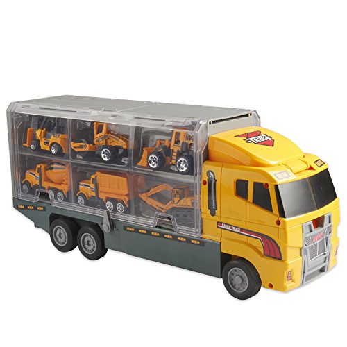 Oumoda 11 in 1 Transport Car, Die-cast Construction Truck Vehicle Car Toy Set Play Vehicles in Carrier Truck, Vehicles Toys Gifts for Age 6 + Years Old Kids, Boys and Girls by Oumoda