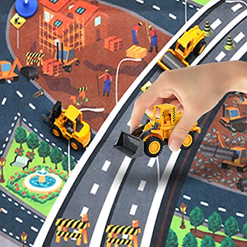 Construction Vehicles Truck Toys Set with Play Mat, Mini Engineering Diecast Trucks Pull Back cars, Alloy Metal Car Play Set with 6 Road Signs, 4 Trucks and Play Mat, Toy Trucks for Toddlers, Kids from SunbriloStore