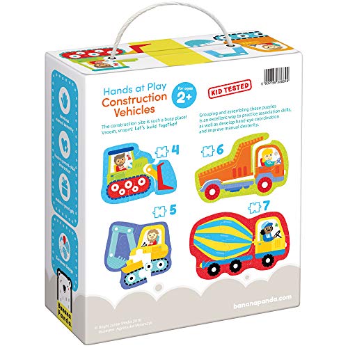 Banana Panda - Hands at Play Construction Vehicles - Jigsaw Puzzle Set - includes 4 Large Progressive Puzzles for Kids Ages 2 Years and Up from Banana Panda