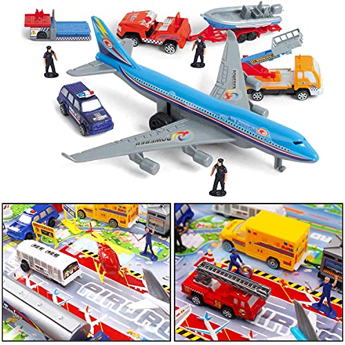 Liberty Imports Deluxe 57-Piece Kids Commercial Airport Playset in Storage Bucket with Airplane Toy, Play Vehicles, Fire Trucks, Police Cars & Figures, and Accessories from Liberty Imports