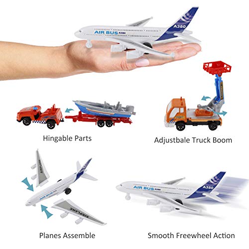 Liberty Imports Deluxe 57-Piece Kids Commercial Airport Playset in Storage Bucket with Airplane Toy, Play Vehicles, Fire Trucks, Police Cars & Figures, and Accessories from Liberty Imports