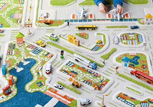 IVI Mini City Thick 3D Kids Play Mat Rug, 71" L x 53" W, Non-Toxic, Stain Resistant, Educational Montessori Activity Toys for Kids by IVI World LLC