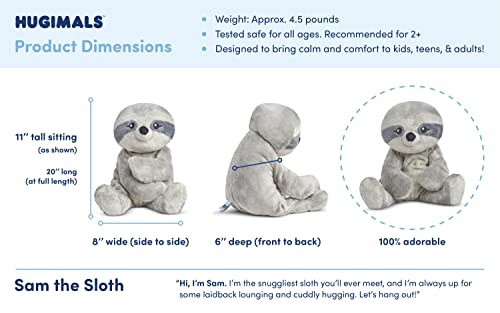Hugimals Weighted Stuffed Animal for Kids and Adults to Lower Stress - Sam Soothing Plush Sloth from Hugimals