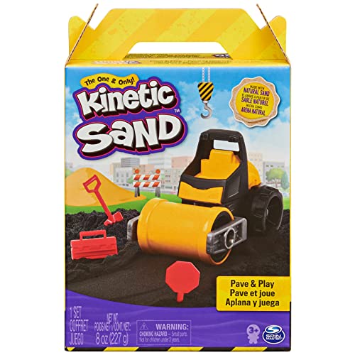 Kinetic Sand, Pave & Play Construction Set with Vehicle and 8oz Black, for Kids Aged 3 and up by Spin Master