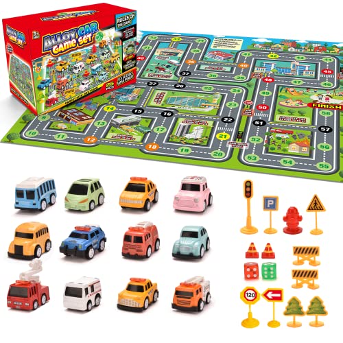Doahurry Kids 12 Pull-Back Vehicles Set with City Play Mat Road Signs Alloy Car Toddler Toys Construction Engineering Car Friction Powered Car Playsets for 2 3 4 5 6 Year Old Kids Boys and Girls by HONGJIE TOYS FACTORY