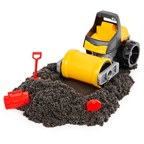 Kinetic Sand, Pave & Play Construction Set with Vehicle and 8oz Black, for Kids Aged 3 and up by Spin Master