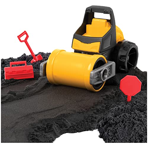 Kinetic Sand, Pave & Play Construction Set with Vehicle and 8oz Black, for Kids Aged 3 and up by Spin Master