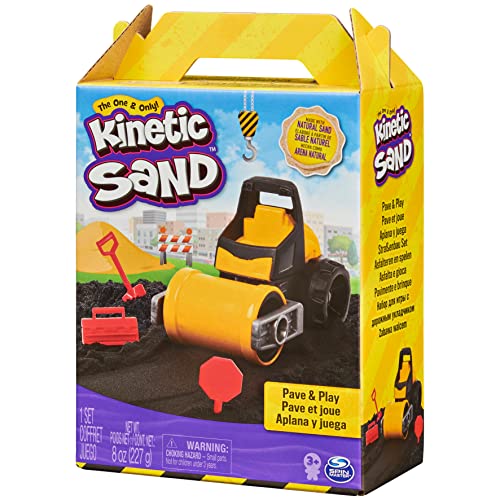 Kinetic Sand, Pave & Play Construction Set with Vehicle and 8oz Black, for Kids Aged 3 and up by Spin Master
