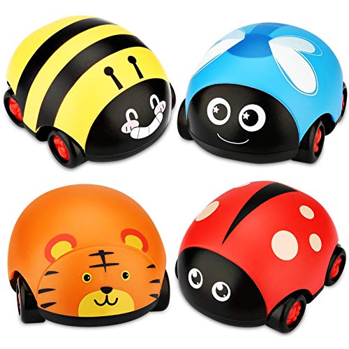 LiKee Animals Pull Back Cars Friction Powered Vehicle Play Set Push and Go Back and Forth Car Toys Party Gifts Stocking Fillers for Toddlers Kids Boys Girls Age 3+ Years Old (4 Packs) by LiKee